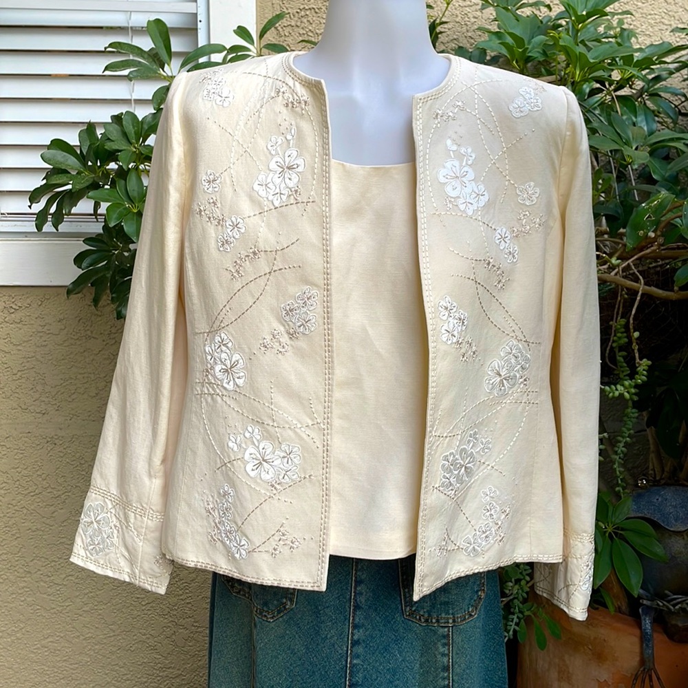 Vintage light cream Kasper linen jacket